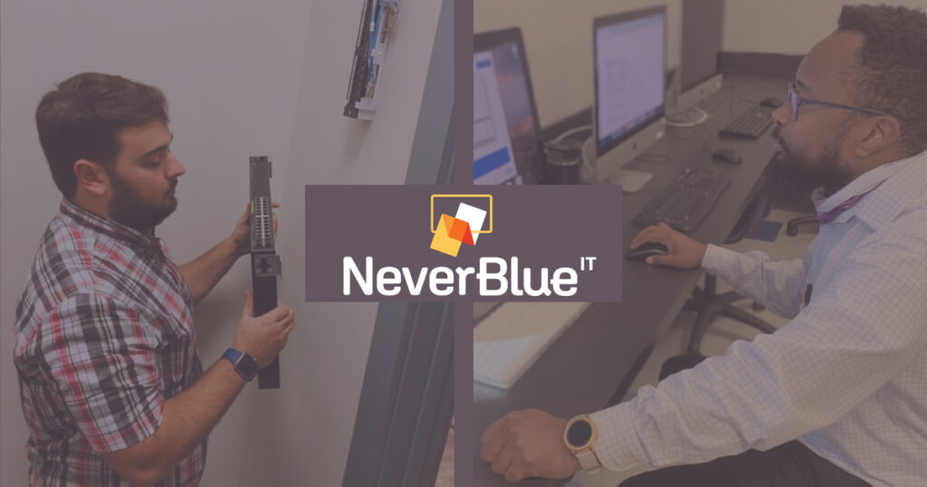 NeverBlue IT technician reviewing data backups onsite for an Orlando client to protect business data from AI mistakes